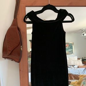 NWT black velvet cowl wide neck bodycon dress